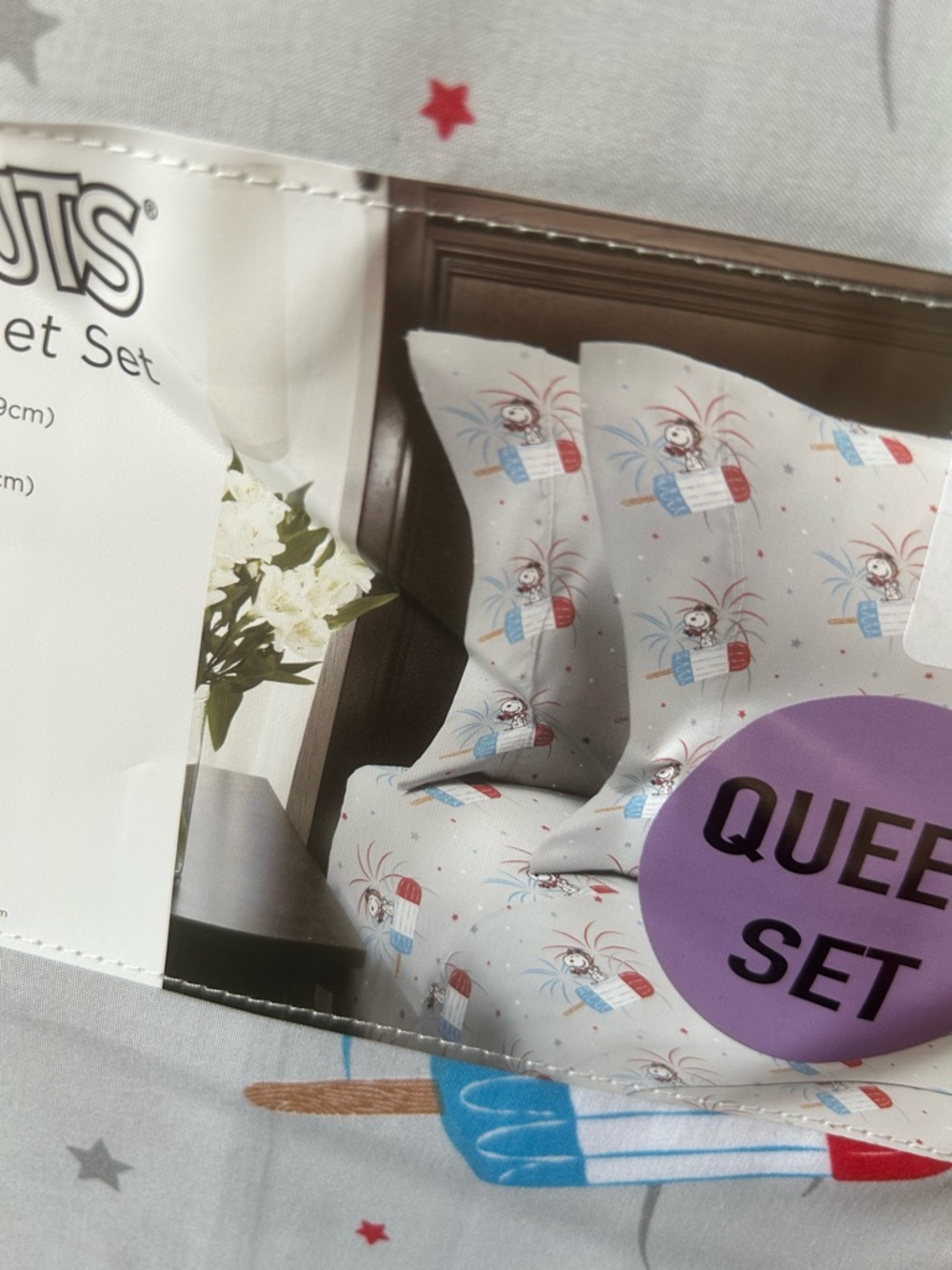 New Peanuts Snoopy Queen Sheet Set Americana Red White Blue July 4th Fireworks - Picture 3 of 3